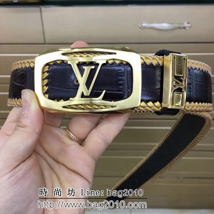 路易威登LV Louis Vuitton 手工編織鱷魚紋牛皮 海外專櫃新款 高端男士皮帶 LHG1144